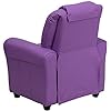 Flash Furniture Vana Vinyl Kids Recliner with Cup Holder, Headrest, and Safety Recline, Contemporary Reclining Chair for Kids, Supports up to 90 lbs., Lavender