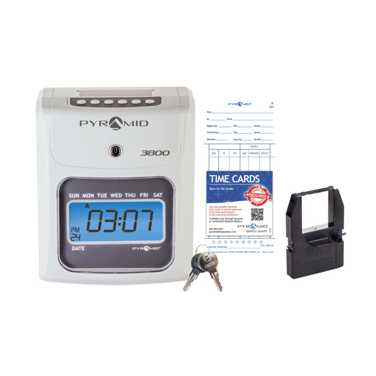 Pyramid Time Systems Small Business 3800 Auto-Totaling Time Clock Bund ...
